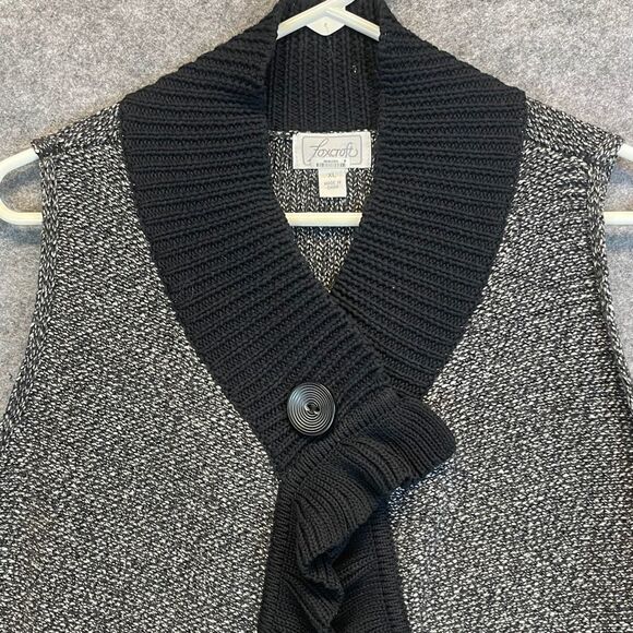 Foxcroft Women's Sweater Vest Size XL Gray Black Cotton Sleeveless Ruffled Trim - Picture 2 of 15